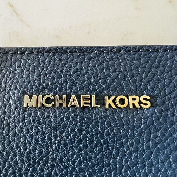 MICHAEL KORS Kimberly Navy Black Leather Small Bonded Tote Bag - Picture 3 of 10